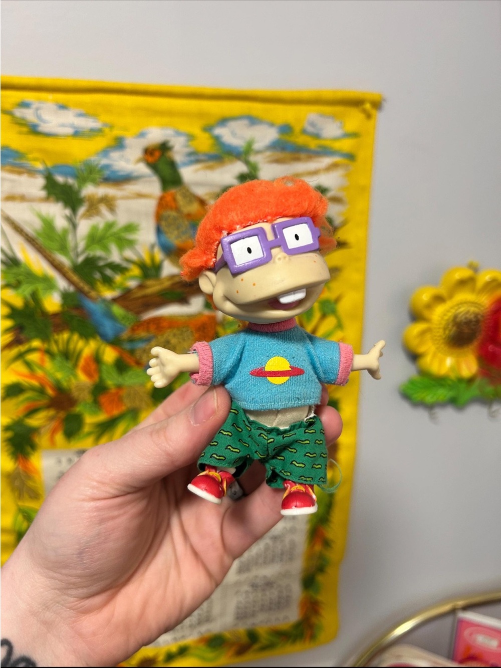 1997 Chuckie Finster Rugrats Action Figure Doll - Orange Hair, Blue Shirt